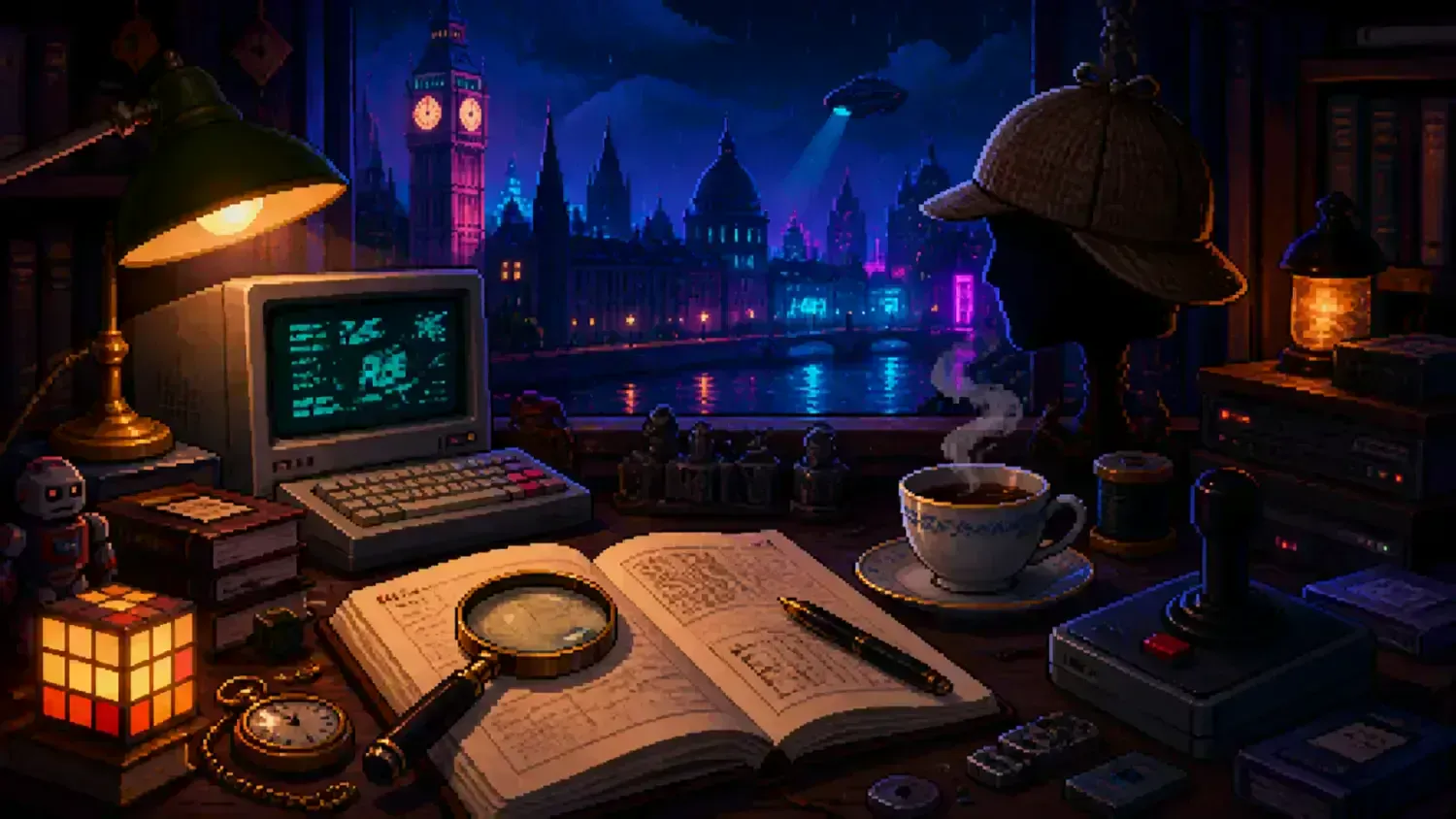 Pixel-art illustration for “Sherlock Holmes Day”