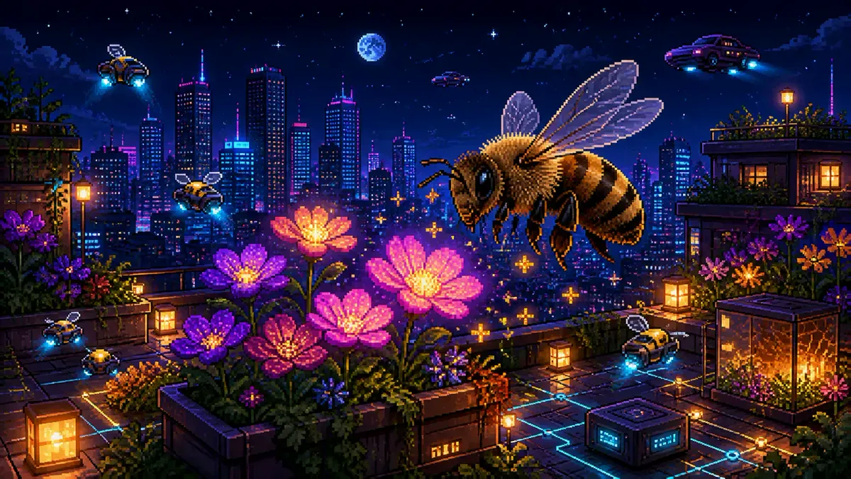 Pixel-art illustration for “World Bee Day”