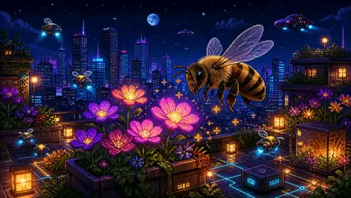 Pixel-art illustration for “World Bee Day”