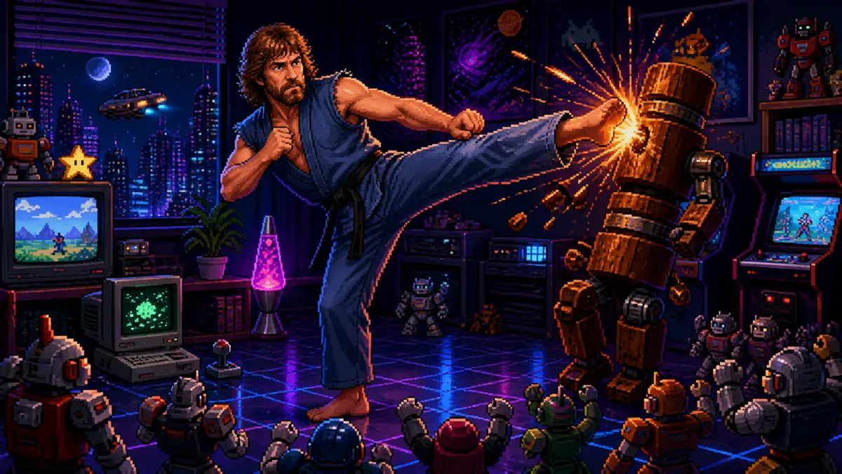 Pixel-art illustration for “Chuck Norris’s birthday”