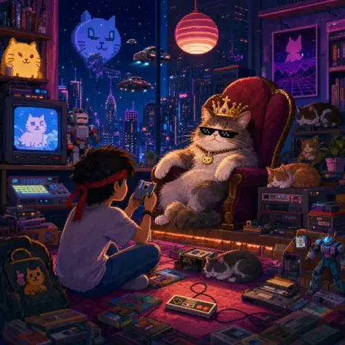 Pixel-art illustration for “International Cat Day”