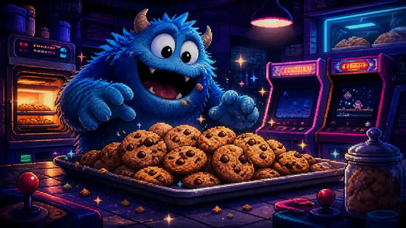 Día de Cookie Monster: el personaje detrás de las migas Ilustración pixel art para «Día Nacional del Monstruo de las Galletas»