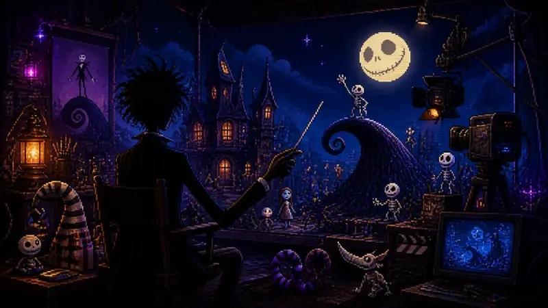Geburtstag von Tim Burton Pixel-Art-Illustration zu „Geburtstag von Tim Burton“