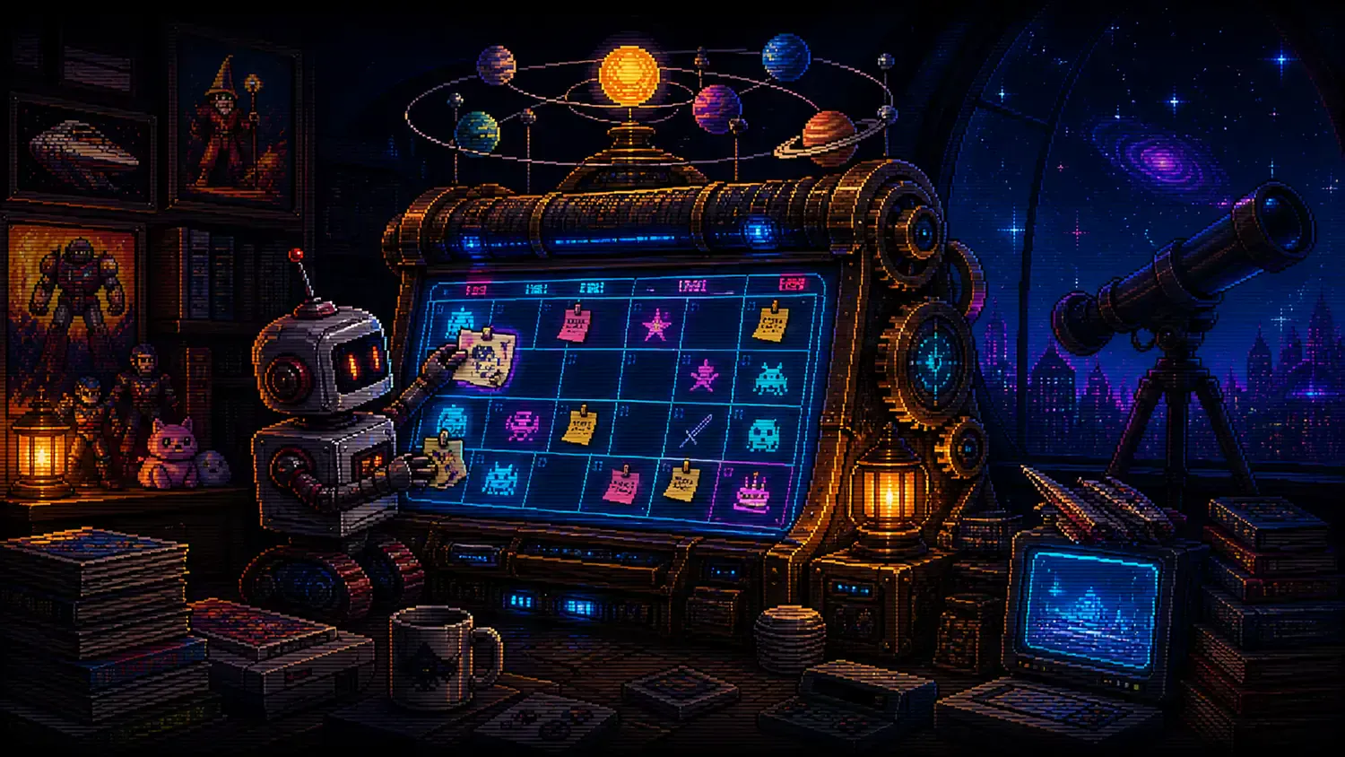 Pixel-art illustration for “What is a nerd calendar?”