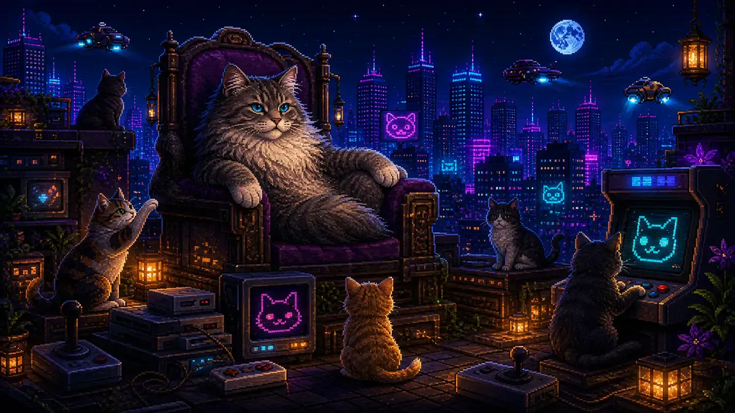 Pixel-art illustration for “World Cat Day”