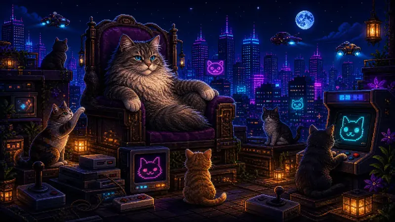 Weltkatzentag Pixel-Art-Illustration zu „Weltkatzentag“
