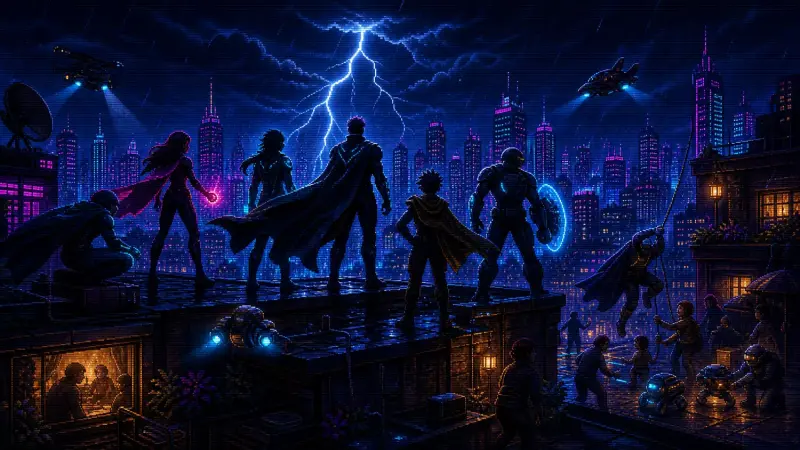 Pixel-Art-Illustration zu „Tag der Superhelden“