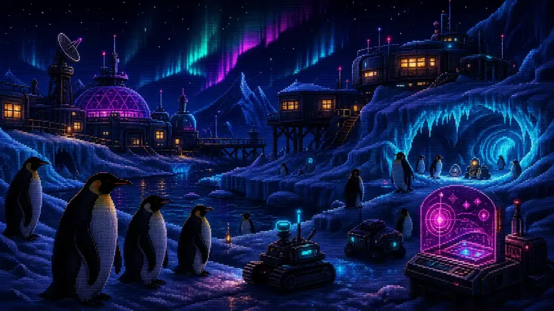 Pixel-Art-Illustration zu „Welt-Pinguin-Tag“