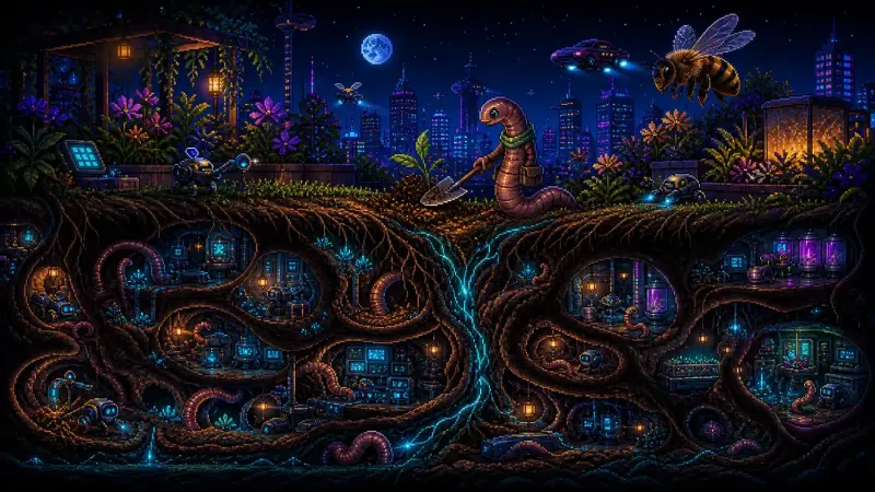Tag des Regenwurms Pixel-Art-Illustration zu „Tag des Regenwurms“