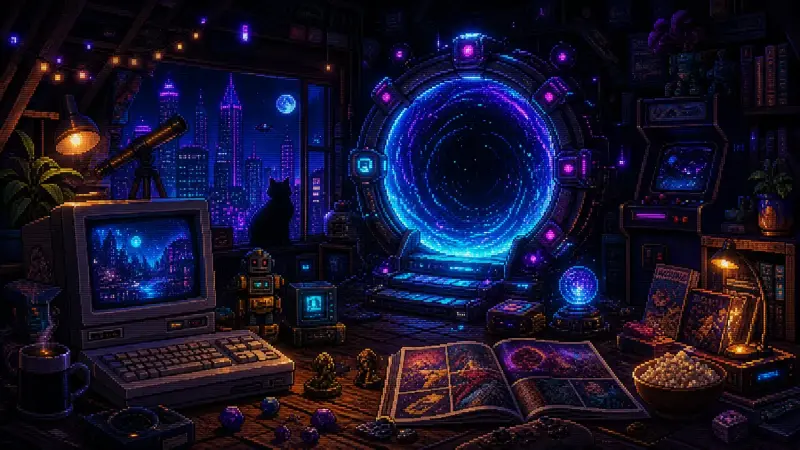 Pixel-Art-Illustration zu „Willkommen bei NerdSpot“